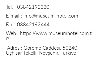 Museum Hotel Luxury Cave Hotel Cappadocia iletiim bilgileri